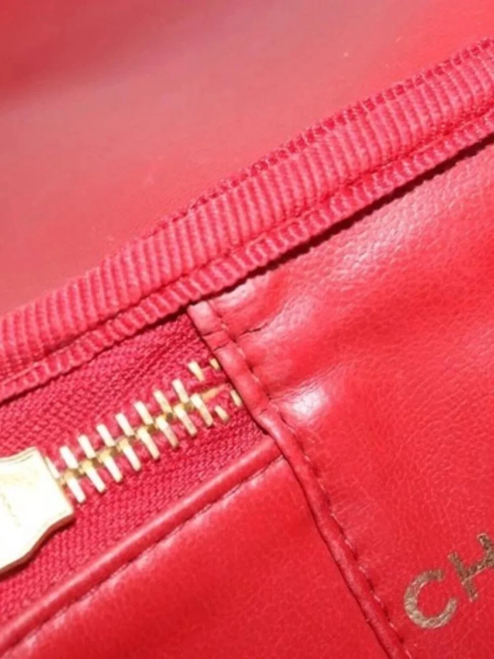 CHANEL COCO Mark Vanity Hand Bag Grained Calf Skin Red Gold CC Auth ka4988